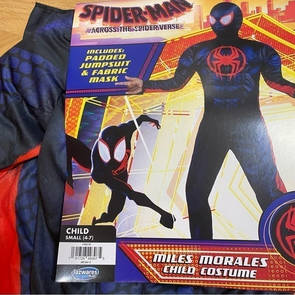 Spider-Man Miles Morales Costume NEW Small 4-7 Padded Jumpsuit & Mask Blue Red